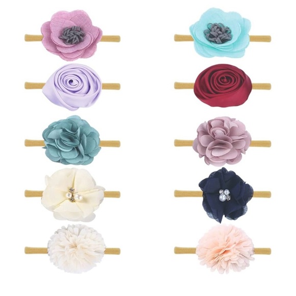Fancy Clouds Baby Girl Floral Headbands Hair Accessories Set of 10 - Ages 0-6 - Picture 1 of 7